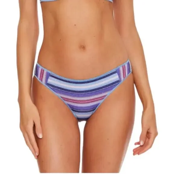 Becca Adela Tab Side Hipster Bikini Bottom in Metallic Multi Stripe Medium NWT - Picture 1 of 9
